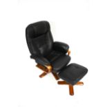 A Global swivel recliner lounge armchair and foot stool.