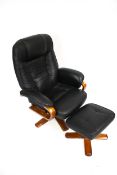 A Global swivel recliner lounge armchair and foot stool.
