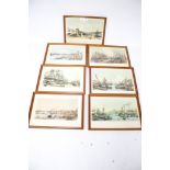 A set of seven W Parroit prints depicting the Thames, London.