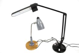 A contemporary anglepoise desk lamp and a Singer light.