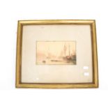 A 20th century watercolour depicting ships in a harbour. 12.