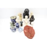 An assortment of busts and Wedgwood Jasperware.