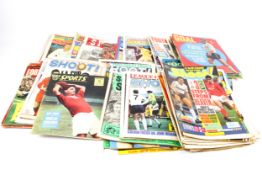 A box of 80 football magazines. 1950s onwards - 'Shoot Goal', 'World Soccer', etc.