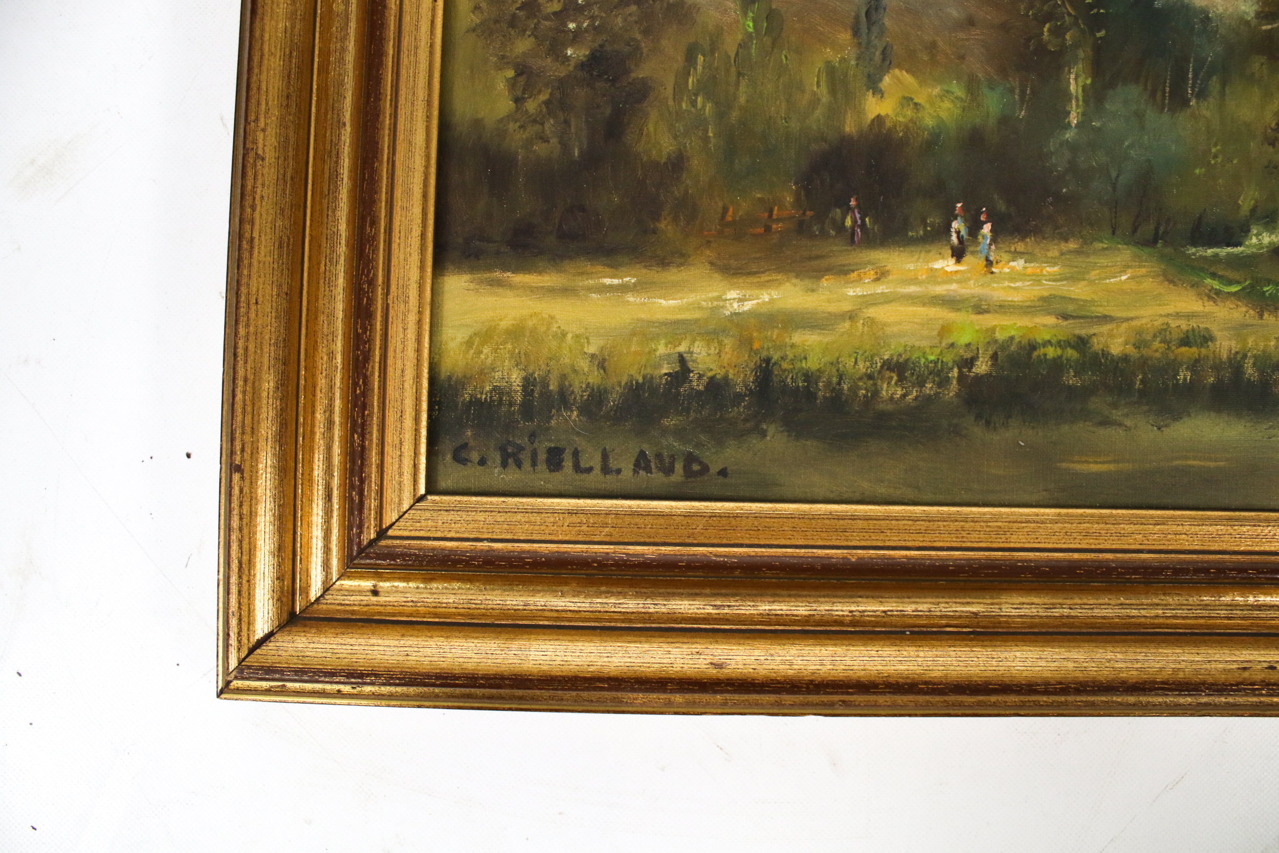 A contemporary oil on canvas depicting a rural riverside scene. - Image 2 of 2