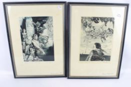 Ruslan Radev, a pair of etchings, depicting mythical and haunted scenes.