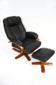 A Global swivel recliner lounge armchair and foot stool.