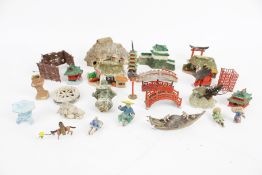 A collection of oriental model scenery and figures.