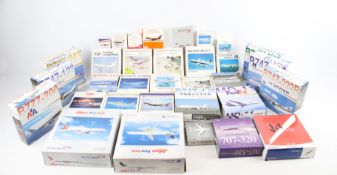 A collection of commercial aircraft models and construction kits.