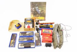 An assortment of Hornby OO gauge locomotives, stock and accessories.