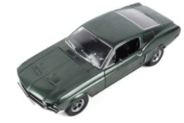 A Greenlight Collectables diecast 1968 Ford Mustang GT 'Steve Mcqueen Bullit'. 1:18 scale, boxed.