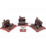 Three Mamod Live steam stationary engines. All on metal bases, missing burner pans.