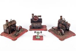 Three Mamod Live steam stationary engines. All on metal bases, missing burner pans.