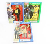 A collection of Action Man outfits. Comprising sabotage, panzer captain and luftwaffe pilot, boxed.