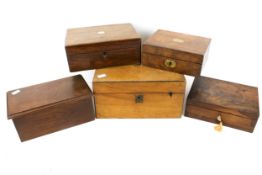 Five 19th century and later wooden boxes.