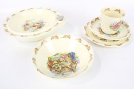 Five Bunnykins nursery china items. Including tea cup and saucer, etc.