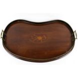 A kidney shaped twin-handled mahogany tray.