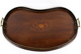A kidney shaped twin-handled mahogany tray.