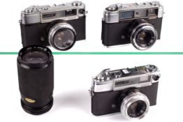 Three Yashica Cameras and a lens. To include a Yashica DSB 75-150mm f3.9.