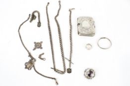 A collection of silver and other jewellery including a silver graduated curb link 'Albert' or watch