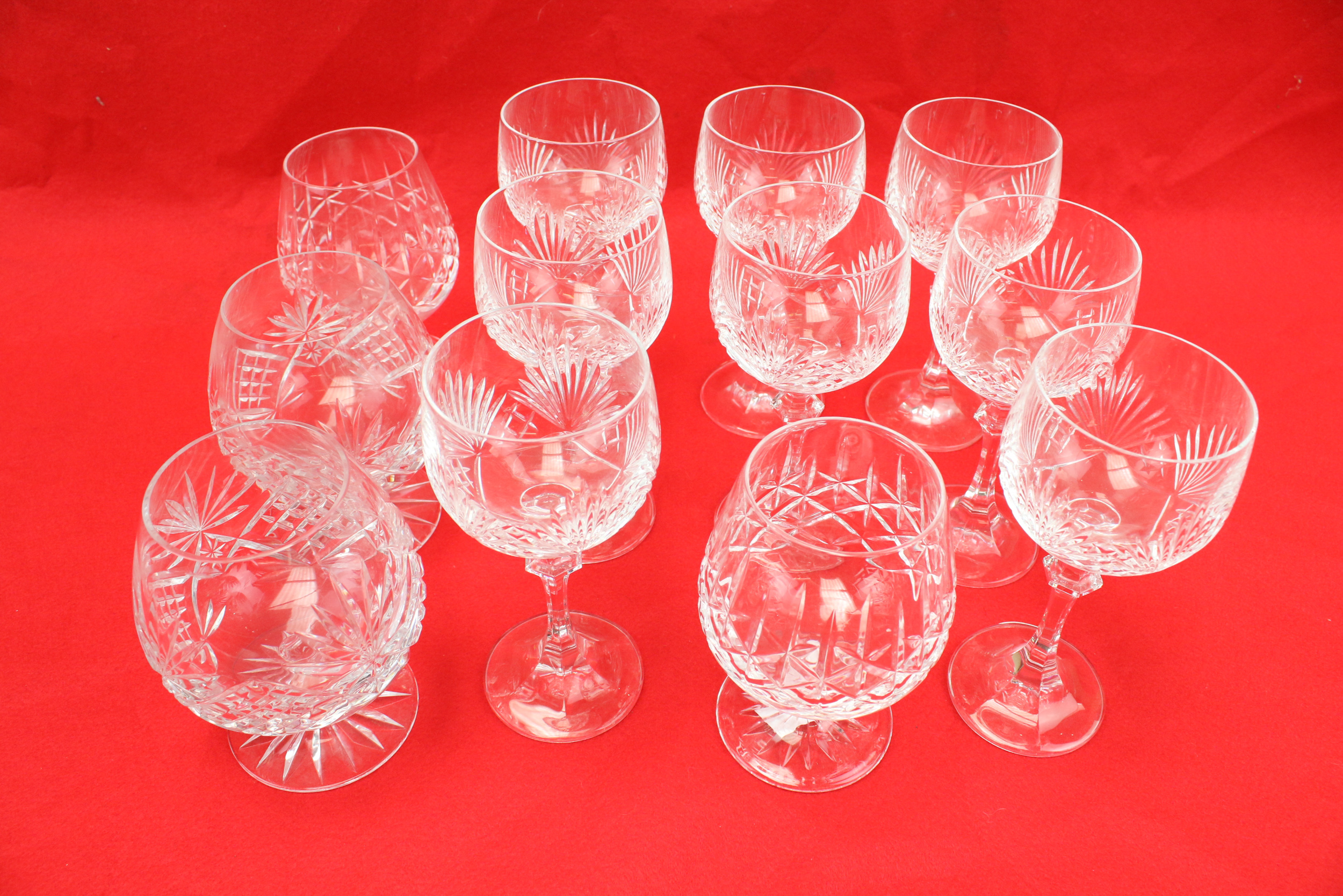 A collection of cut glass drinking glasses.