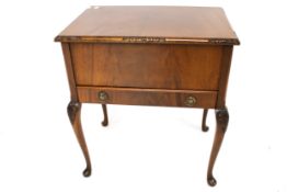 A 20th century mahogany sewing table and contents.