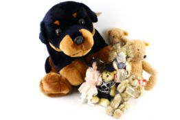 A collection of soft toys. Including a Keel Toys dog, Ty teddy bears and two Dianna Effner dolls.