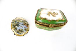 A Japanese Satsuma ceramic belt buckle and a Limoges box