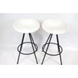 A pair of Allermuir bar stools, A596. Slate grey frame with white seat.