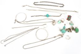 A collection of mostly contemporary silver and white metal jewellery, some gem set.