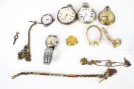 An early 20th century lady's 9ct gold round wristwatch and other watches.