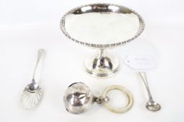A small silver pedestal sweet dish and other items.
