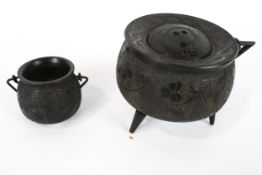 Two vintage Irish bog oak miniature pots.