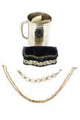 A 19th century gold-plated fancy twin fetter-bar and faceted belcher chain,