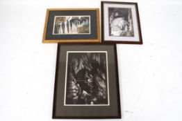 Three cave interior pictures. Including two Robin Gray (1942) a pastel & oil on board.