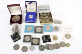 A collection of antique and vintage coins. Including a Crown, etc.