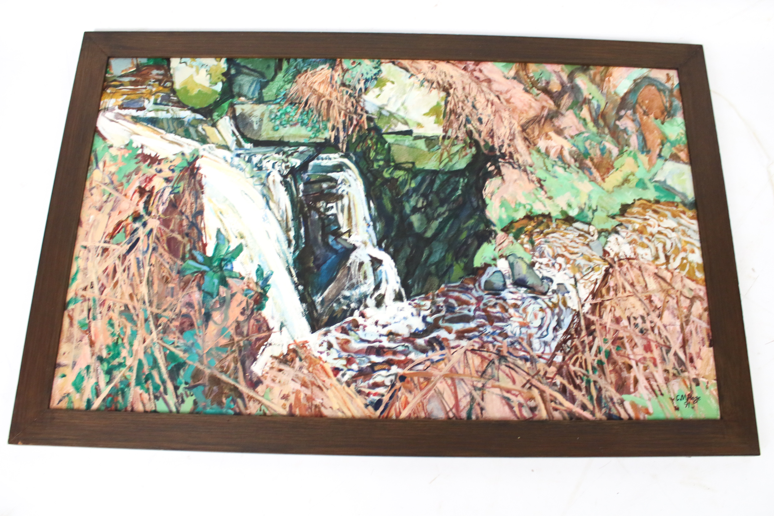 Carol Page, acrylic on canvas, 'Falling Water 1: The Stream'.