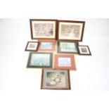 A group of nine assorted pictures. Including L S Lowey prints, all framed and glazed. Max.