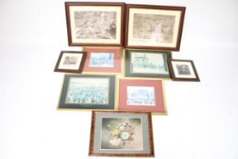 A group of nine assorted pictures. Including L S Lowey prints, all framed and glazed. Max.
