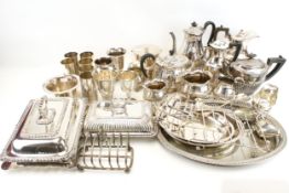 A collection of silverplated items.