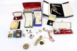 A small collection of silver and costume jewellery and other items.