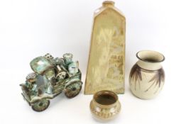 A Collection of four assorted studio pottery items. Including a 'Rag & Bone' lorry, etc. Max.