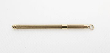 A 9ct gold engine-turned swizzel stick. Hallmarks for Birmingham 1978, approx. 8.