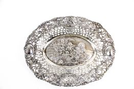 A Continental white metal oval dish.
