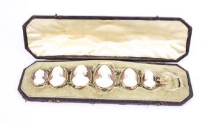 A Victorian gold and oval shell cameo bracelet.