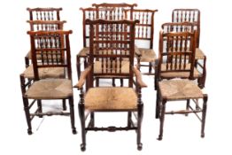 Dining Chair Set: Ten 19th century oak ladder back dining chairs.