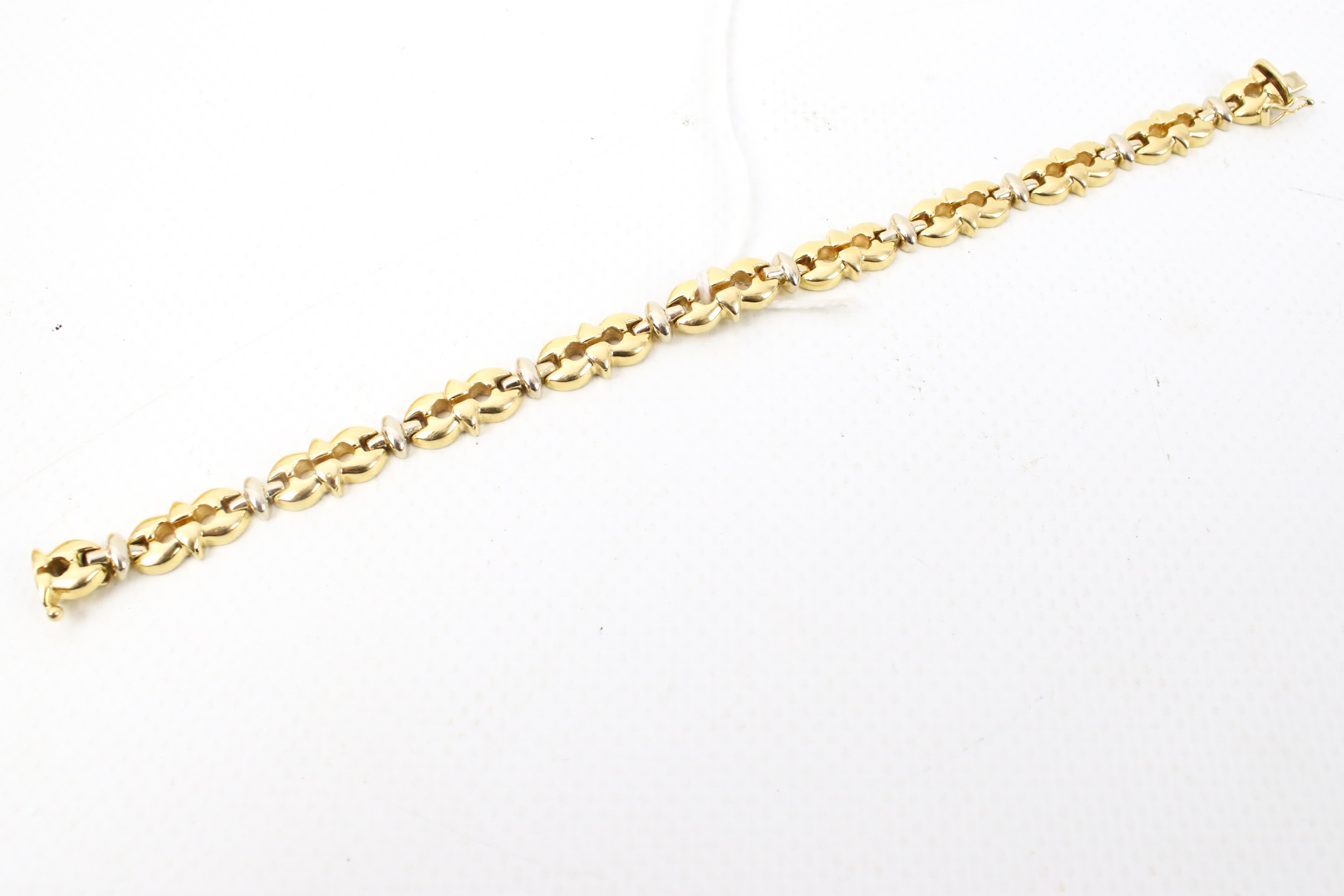 A vintage Italian 18ct bi-colour gold fancy panel link bracelet. - Image 2 of 4