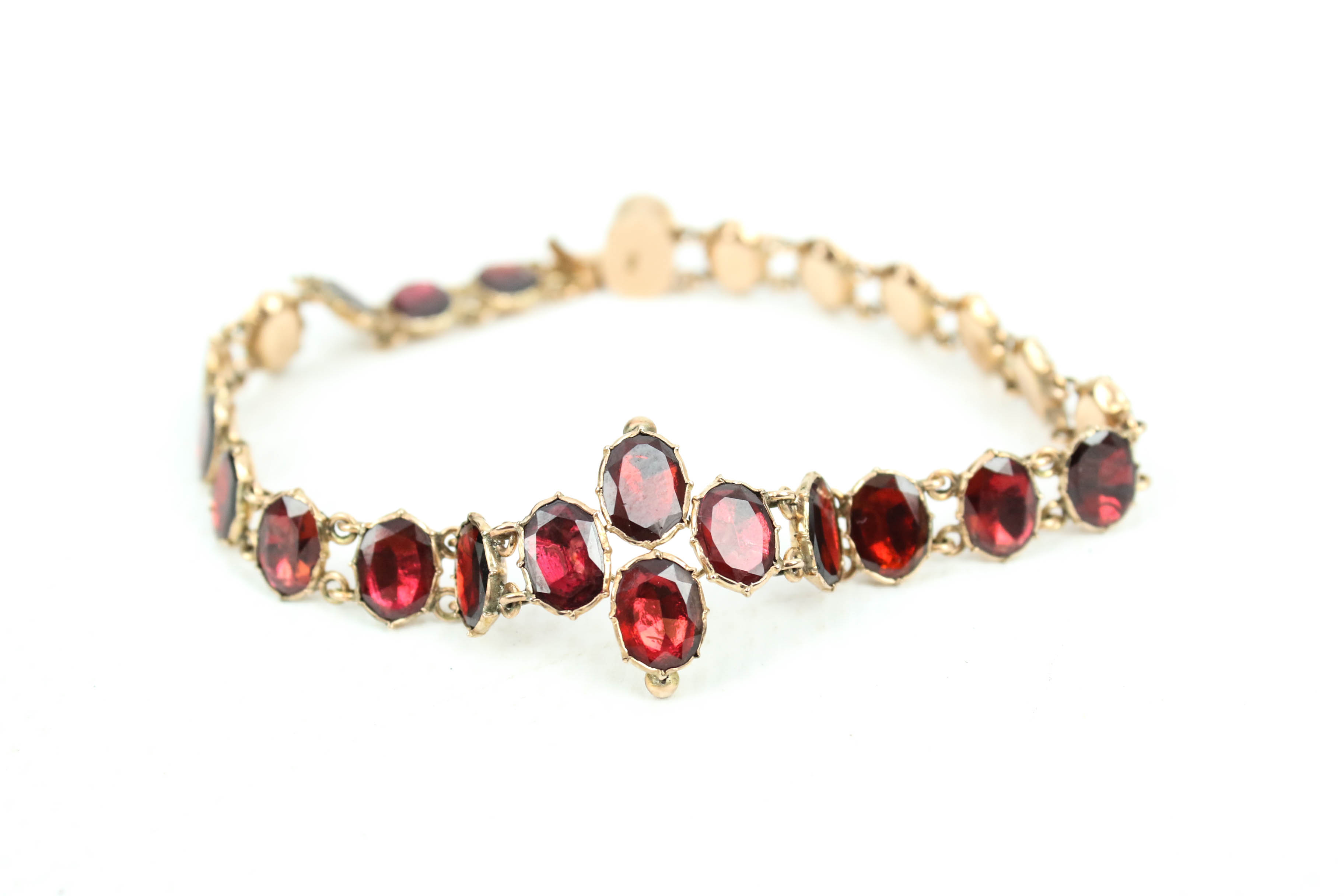 A Victorian rose gold and garnet bracelet in the 18th century style. - Image 5 of 5