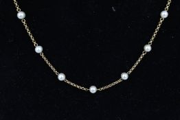 A modern 9ct gold and cultured-pearl necklace.