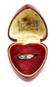 A mid-20th century small sapphire and diamond boat-shaped five stone ring.