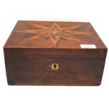 A late 18th century star marquetry inlaid mahogany box. With hinge opening, 11.5 H x 26.5 cm W x 22.